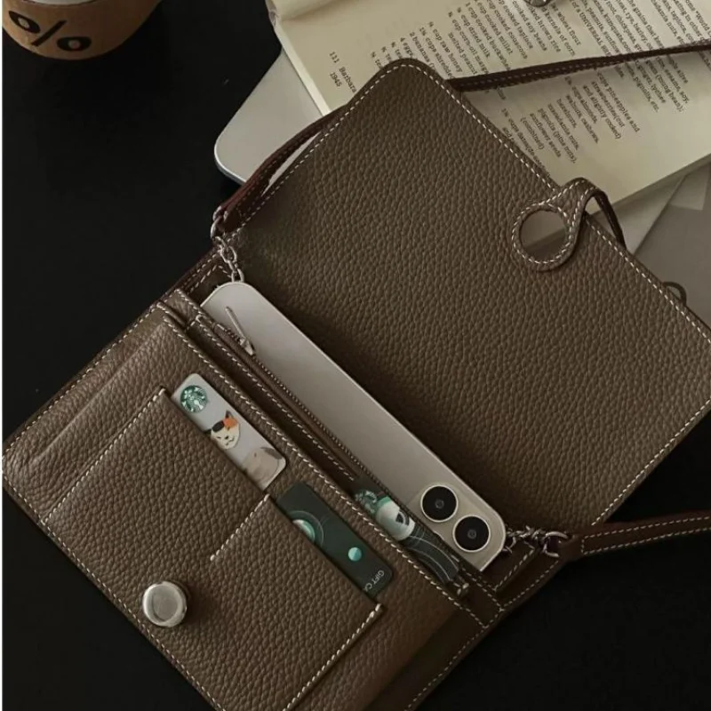 

New Large Capacity Long Women's Wallet Top Layer Cow Leather Simple Handbag Litchi Pattern Wallet For Women