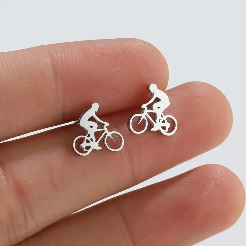 Tiny Bike Bicycle Earrings for Women Fashion Silver Color Fitness Sport Stud Earrings Piercing Ear Jewelry Gift Friends