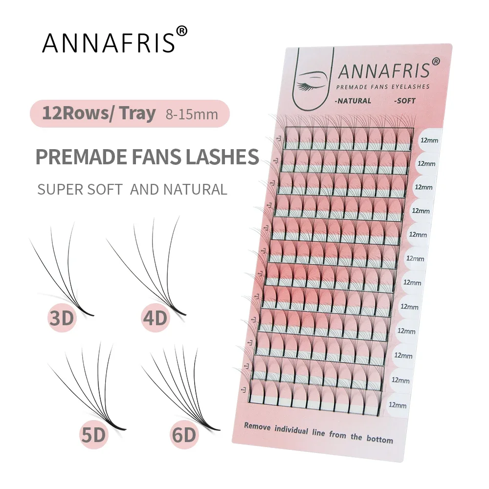 ANNAFRIS 3D 4D 5D 6D Premade Fan Lash Extensions Long Stems Russian Volume Pre Made Mink Eyelashes