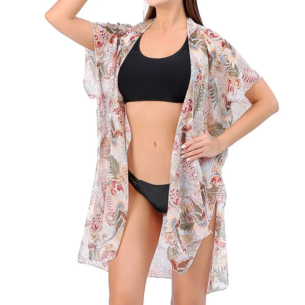 Tops para mujer, pareo holgado bohemio de gasa para playa, Bikini para nadar, Kimono, cárdigan, traje de baño, blusa, traje de baño, ropa de resort