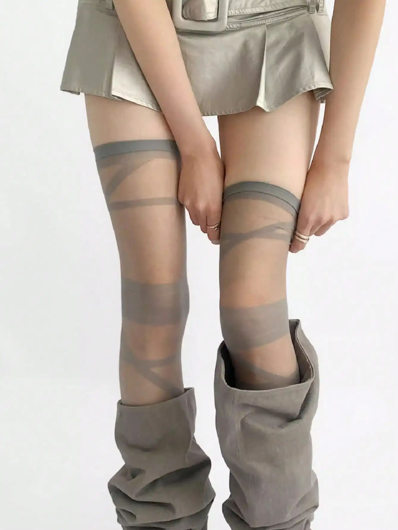 

1 Pair Y2K Gothic Punk Transparent Thigh High Socks For Women - Criss-Cross Strap Striped Mesh Stockings, Punk Aesthetic Sexy El