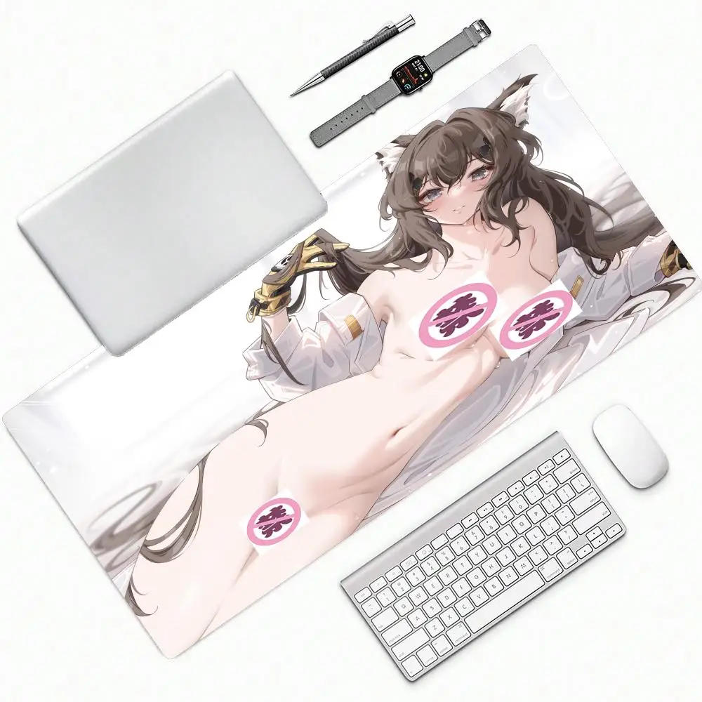 

Sexy anime keyboard pad, aesthetic office desk pad, gaming computer mouse, alluring carpet mouse, anime desk pad