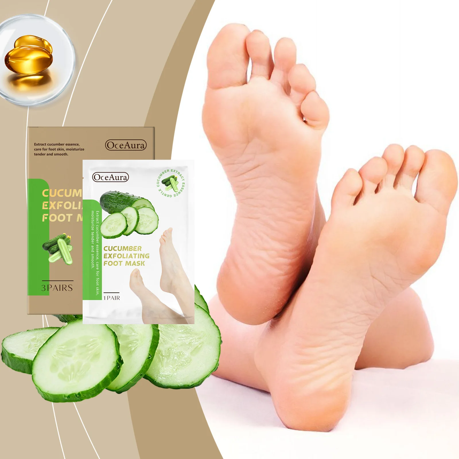Masque professionnel de traitement des pieds - Exfoliation infurée de concombre pour pieds doux de bébé