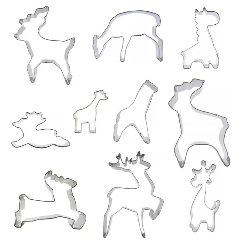 Giraffe,Spotted Deer,Fawn Shape Cake Cookie Stainless Steel Baking Molds, Cartoon Animals Cake Decorating Fondant Cutters Tools