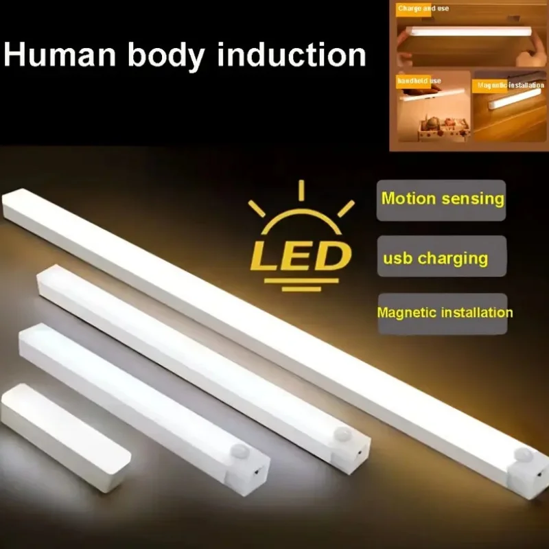 Motion Sensor LED Cabinet Light Rechargeable Induction Night Light Wireless Portable Detector Lamp for Night Indoor Lighting New