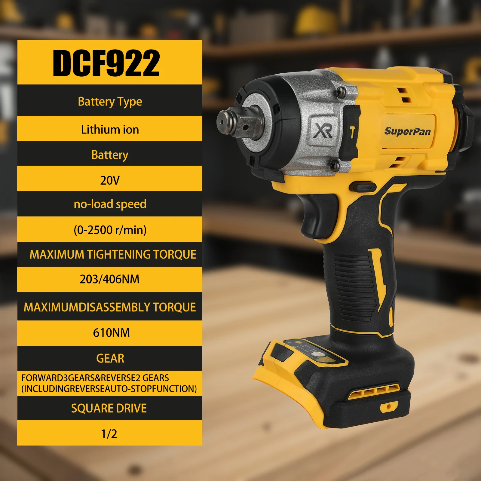 ประแจบลัชเลสไร้สาย SuperPan 20V ขนาด 1/2 นิ้ว รุ่น DCF922