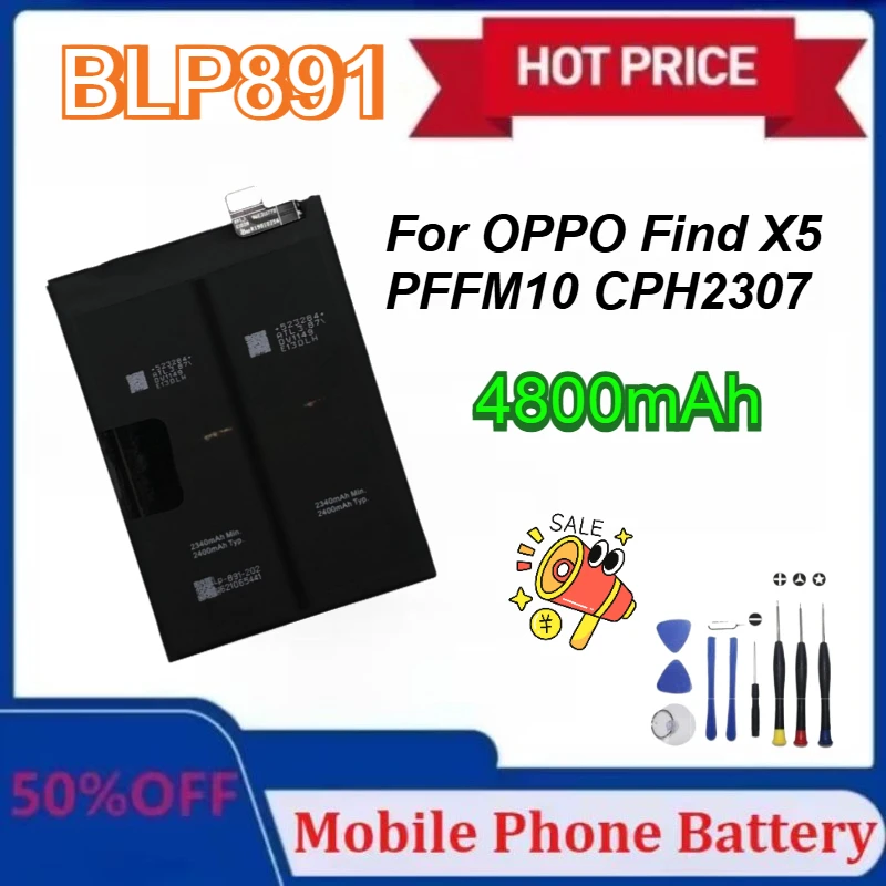 

Новый сменный аккумулятор BLP891 2400 мАч * 2 для OPPO Find X5/PFFM10/CPH2307, высококачественный аккумулятор с инструментами