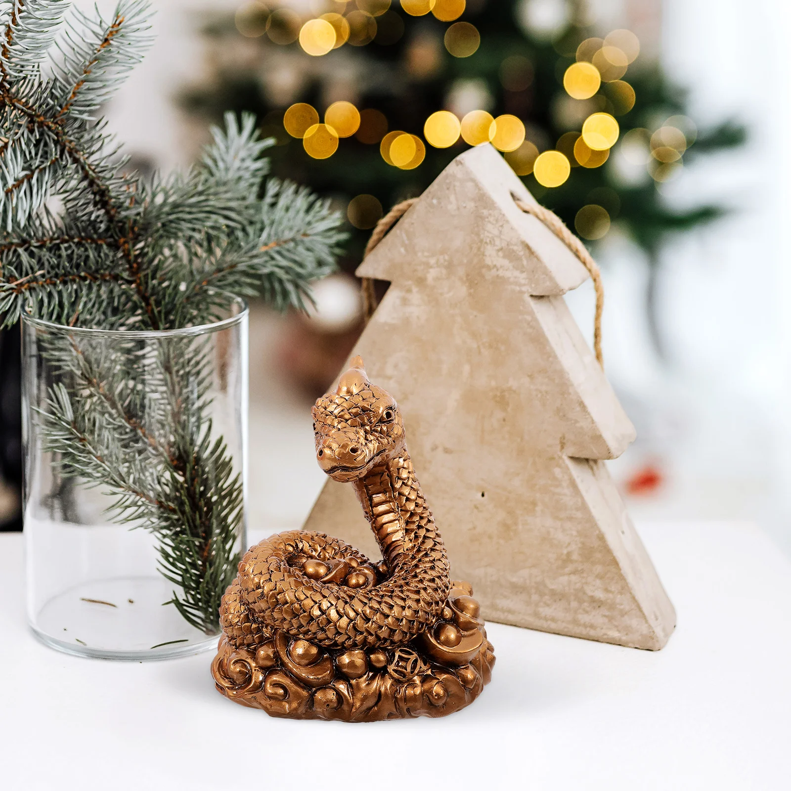 

Snake Yuanbao Resin Chinese Zodiac Decoration Lifelike Fake Snake For Bookshelf Study Garden Decor New Year Gift Party Prank
