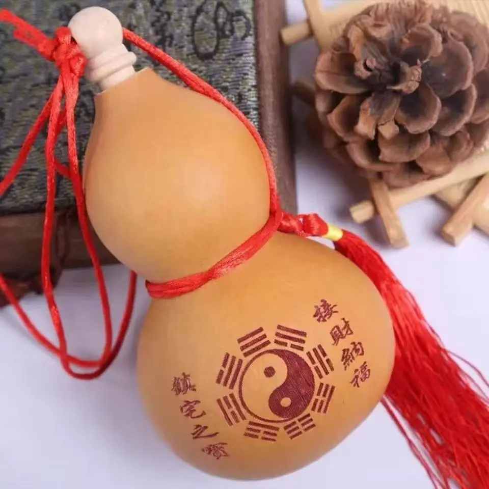 Pendentif gourde naturelle – Ornement Feng Shui à bouche ouverte pour la protection de la maison, fabriqué à partir de une véritable plante de gourde. Il résout la porte