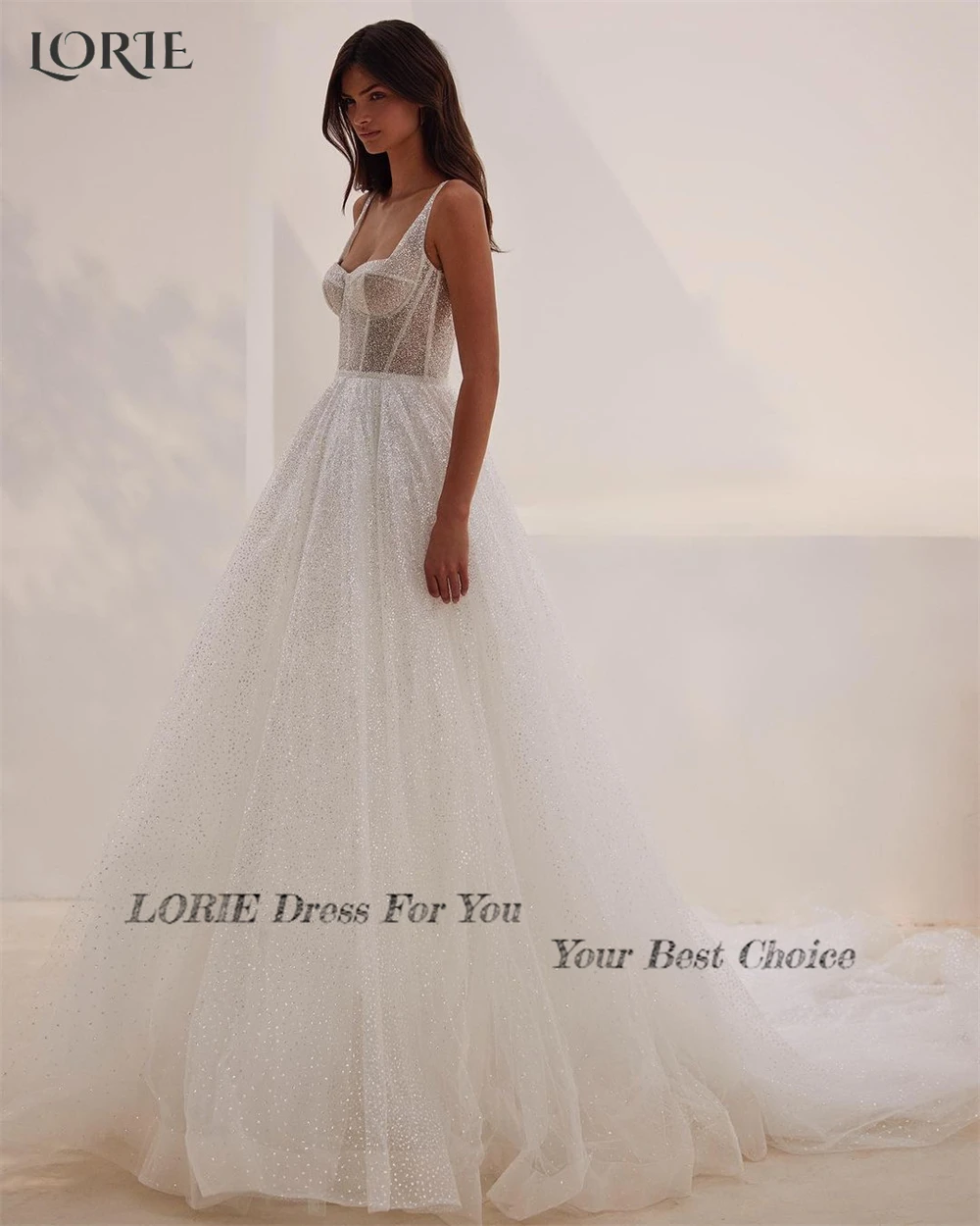 LORIE Abito da sposa vintage glitter Sweetheart A-Line Abito da sposa lucido senza schienale Abito da sposa principessa con paillettes scintillanti