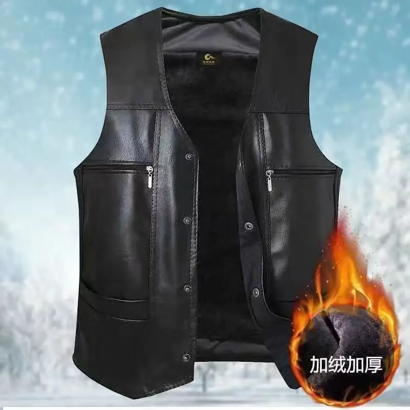 Spring Autumn Genuine Leather Vest Men Leather Haining Sheepskin Slim Casual Jacket Leather Middle-aged Elderly Leather Vest