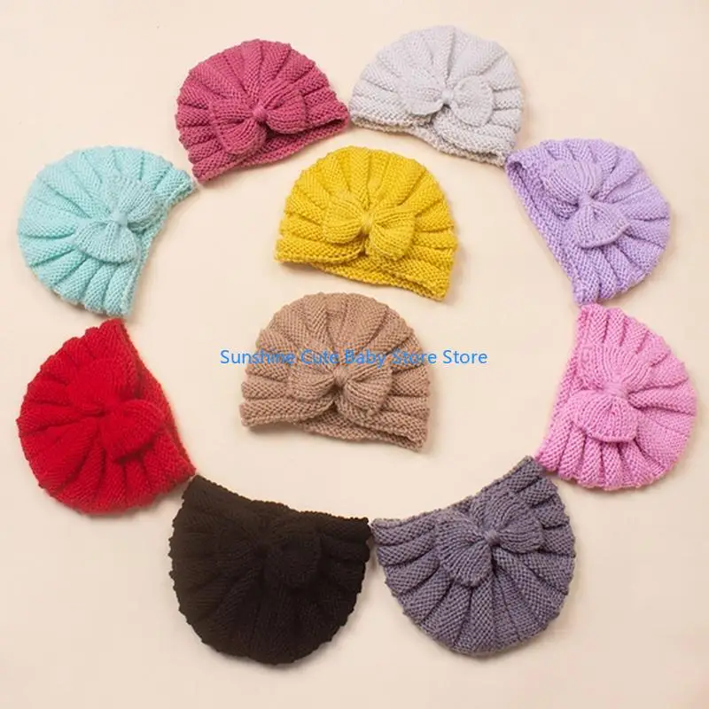 

C5AF Girls Hat Newborn Turban Hat for Head Dress Cozy Knitting Wool Hat Headdress Accessories Infant Toddler Photo P