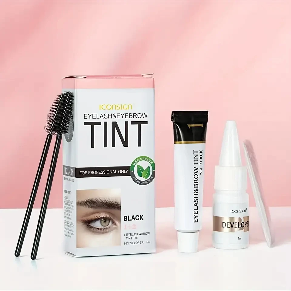 ICONSIGN-Kit de tinte para pestañas y cejas, tinte semipermanente 2 en 1, resistente al agua, Natural y de larga duración, fácil de usar