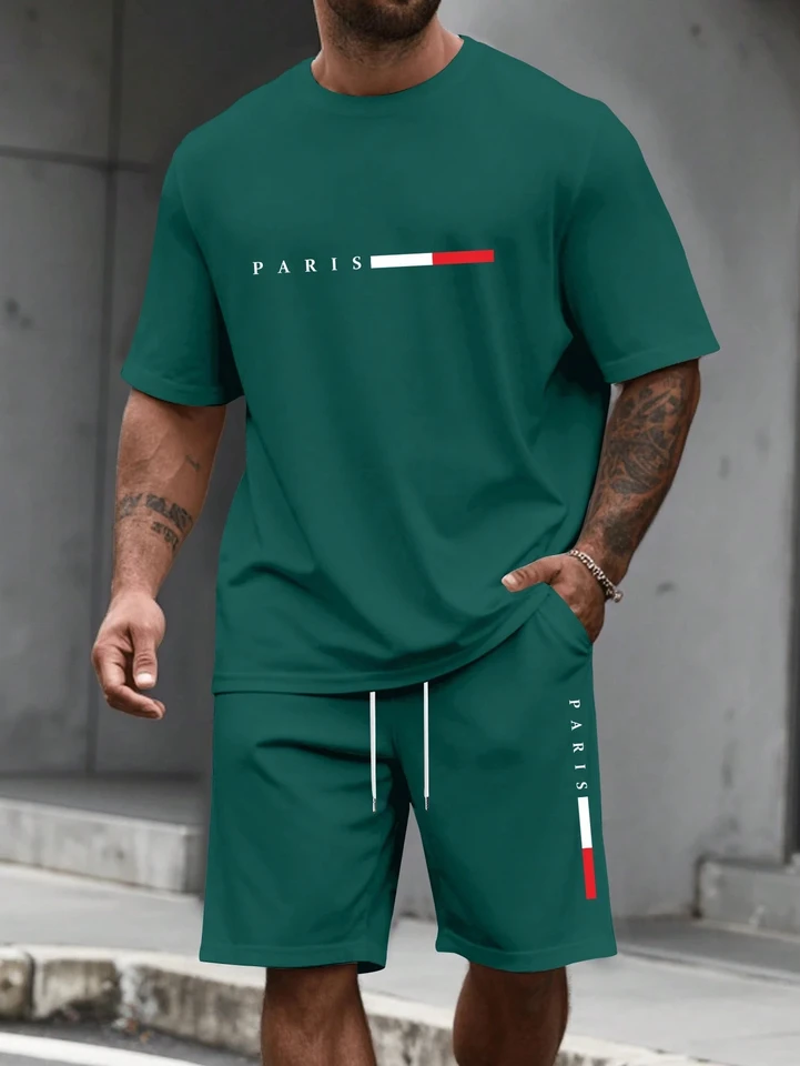 Men's Tracksuit 2 Piece ​O-neck Short Sleeve Shirt Shorts Set Men's Running Suit Plus Size T shirts Man Clothing Summer T-shirt, image 4