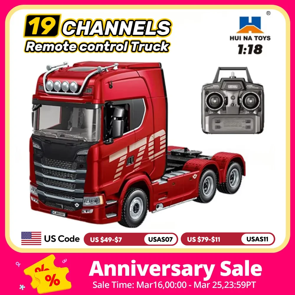 

HUINA 1501 1/18 RC Truck 19CH 770S Трактор из сплава 2,4G с дистанционным управлением Инженерный прицеп со светом и звуковыми игрушками для детей