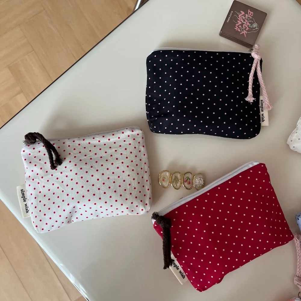 Simplicity Cotton Coin Purse Card Holder Tiny Polka Dot Minimalist Earphone Lipstick Storage Pouch Mini Cloth Bag for Women