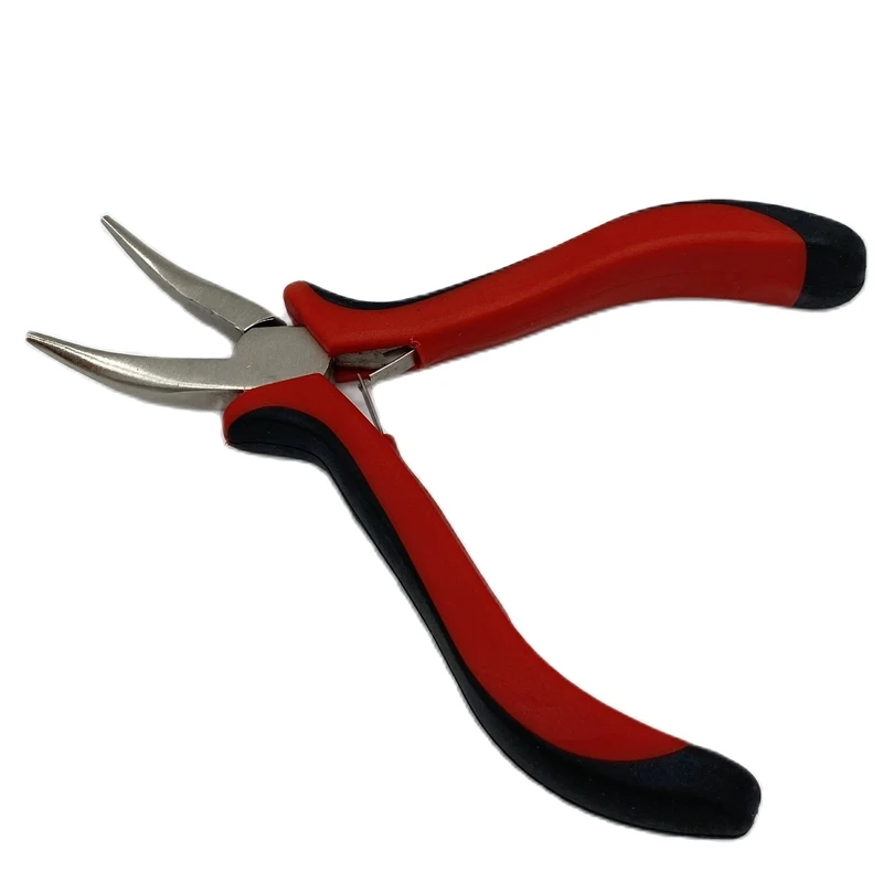 1 Stück 5 Zoll rote gebogene Zange mit glatten Backen für Nano-Ring-Haarverlängerungen – Detail 1