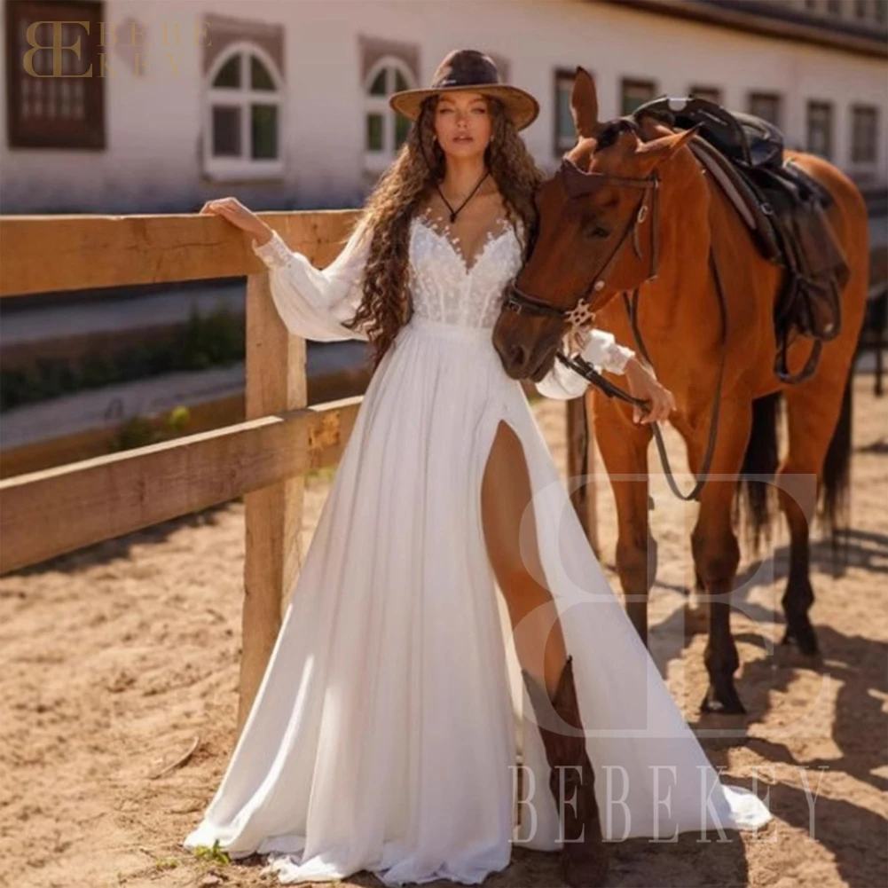 ชุดแต่งงานแขนยาวสไตล์พาสเทล BEBEKEY ประดับลูกไม้ ชุดเจ้าสาวสั่งตัด ชุดราตรีงานเลี้ยง vestidos de novia