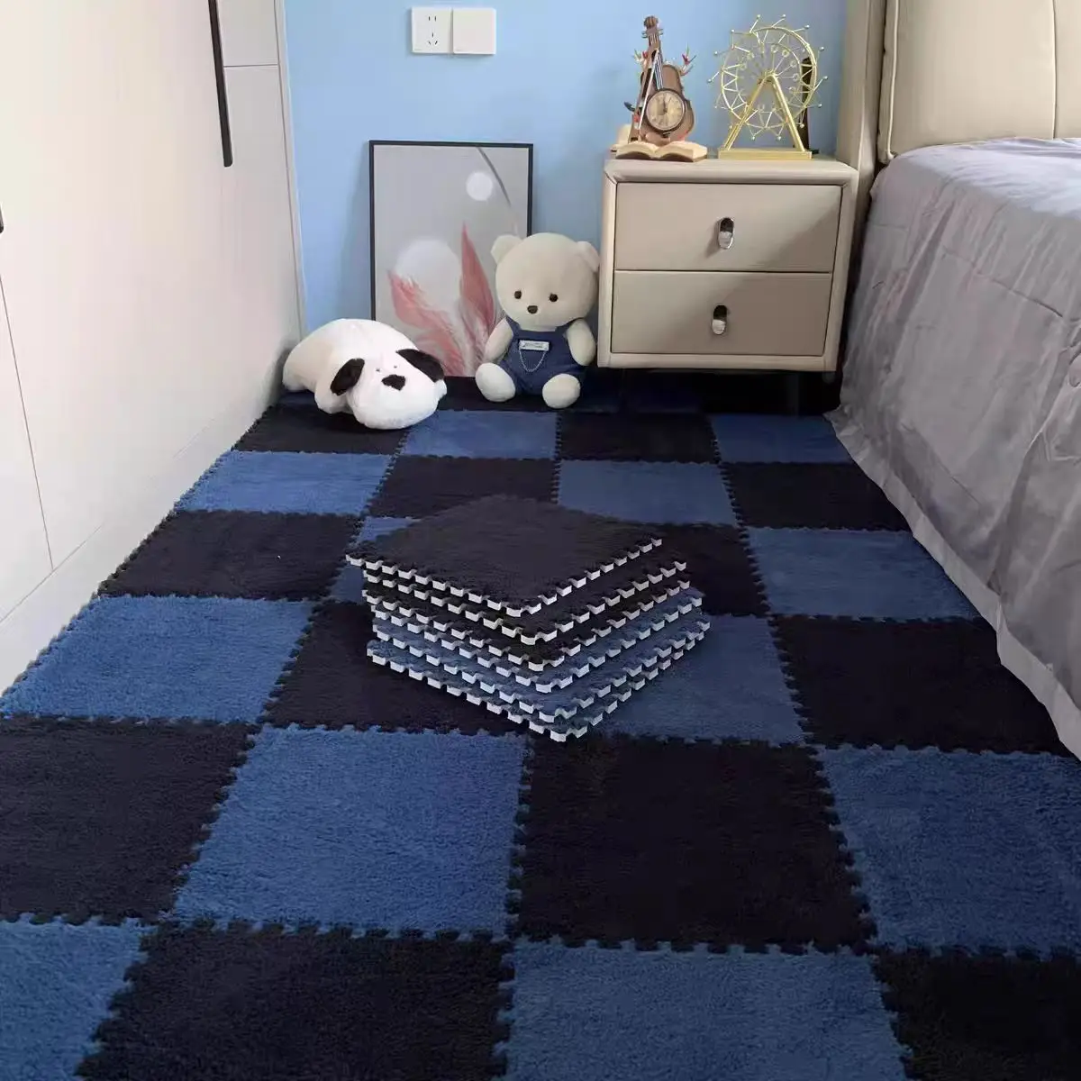 10 Stuks 30*30 Cm Creatieve Pluche Puzzel Schuim Vloermat Puzzel Tapijt Warme Speelmat Grijpende Oefening Tegels pluizige Karpetten