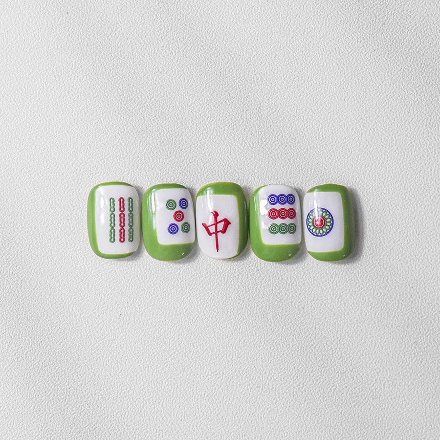 Mahjong-diseño de gelatina 3D autoadhesivo, decoración de uñas, pegatinas de estilo chino, relieve 5D, calcomanías de manicura, venta al por mayor