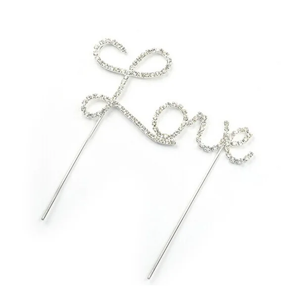 

Silver Love Rhinestone Cake Topper Metal Diamond for Birthday Wedding Anniversary Party Cake Decoration