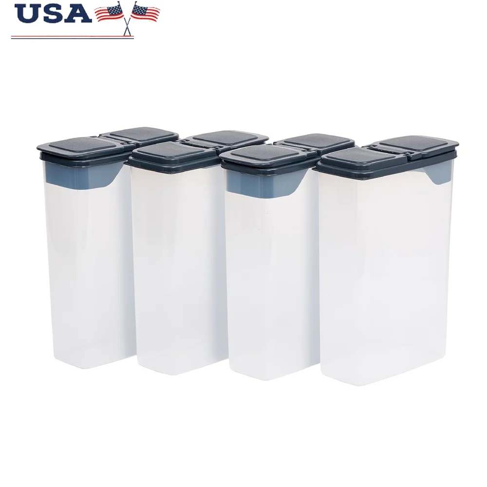 

Multi-Use Plastic Dispenser Set of 4 Clear Storage Containers with Dark Gray Lids Versatile Stackable Kitchen Organizers
