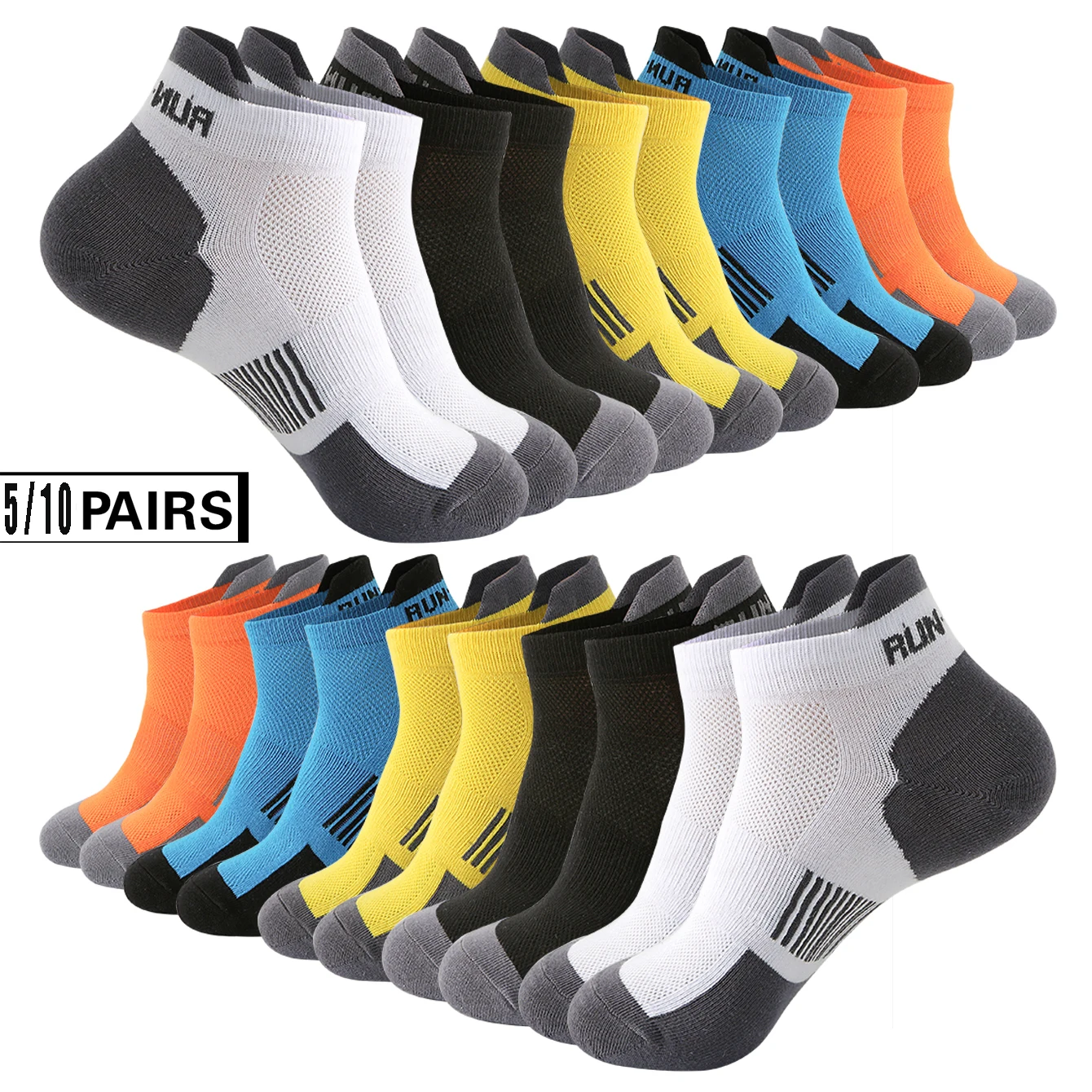 

5/10 пар высококачественных вязаных мужских спортивных носков с защитой от запаха, летние впитывающие пот сетчатые дышащие повседневные носки для бега для пар