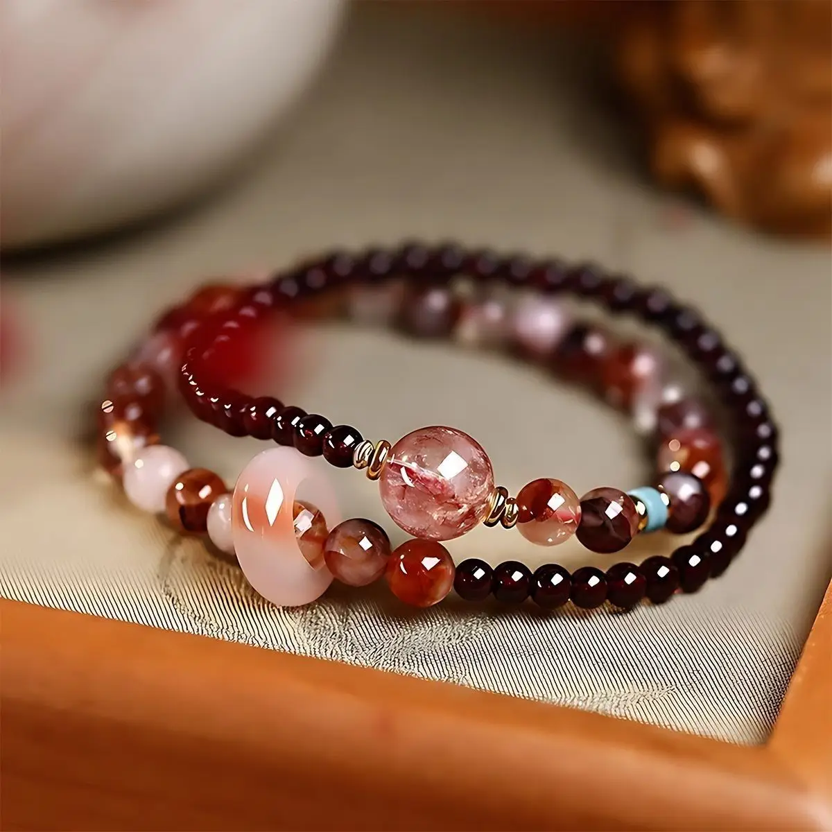 

2025 new spring and summer crystal exquisite double circle good luck bead bracelet ashore gift for friends