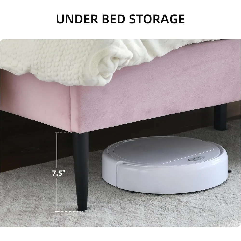 Estrutura de cama rosa tamanho queen, cama estofada resistente com cabeceira exclusiva, cama de plataforma de veludo macio com suporte de ripas de madeira