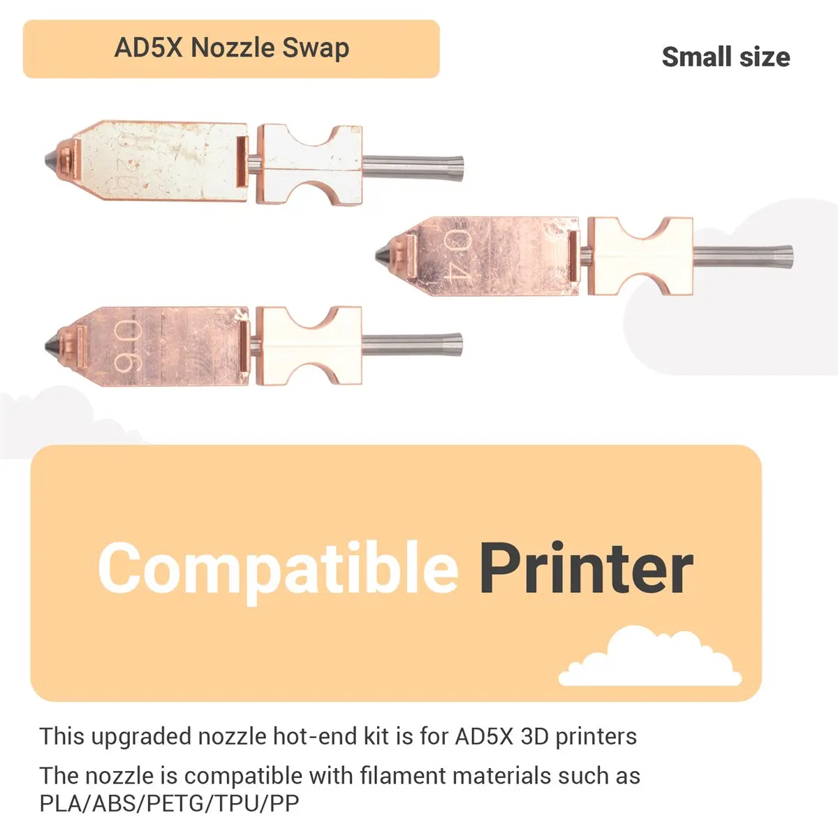 

(A75T) 3pc Upgraded for Flashforge AD5X Quick-Detachable Hotend Nozzle Quick Release Nozzle 0.25/0.4/0.6MM 3D Printer Parts