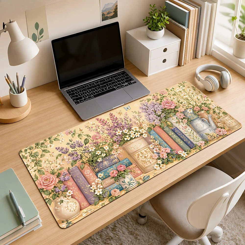 Pink purple vintage floral scroll-pattern mouse pad, 1-piece set, non-slip, suitable for home office and creative workspaces