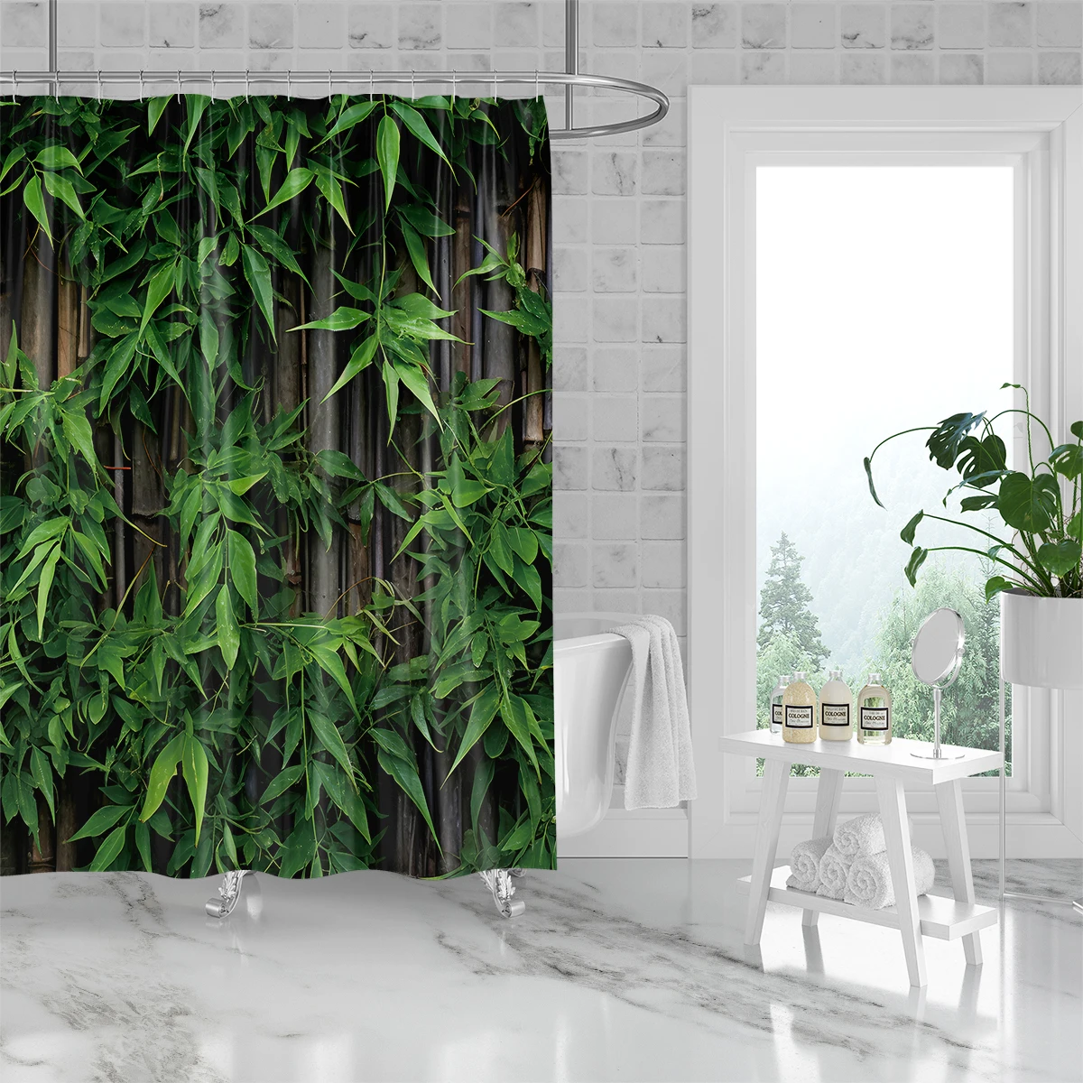 1PC Rural Bamboo Forest Series Shower Curtain,3D Embossed Washable Waterproof Shower Curtain,12 hooks,Family Bathroom Decoration