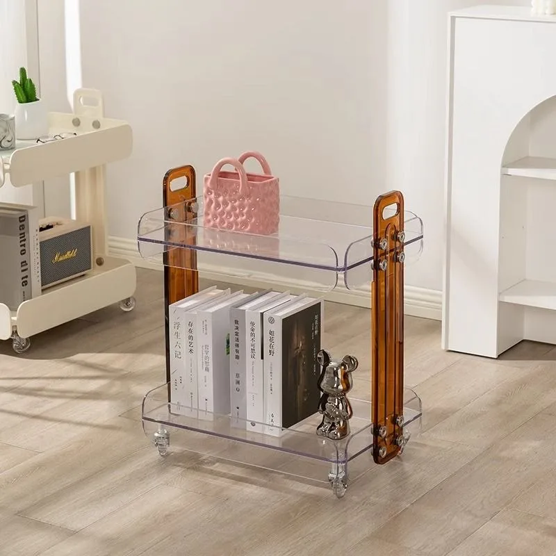 Transparent pulley Internet celebrity rack side table, living room movable trolley coffee table