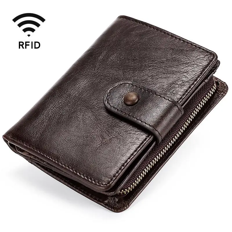 Leather RFID Bule Men's Wallet Casual Sle TP20 Cross-Border Cowhide Multi-Functional Wallet Classic Reversal Design