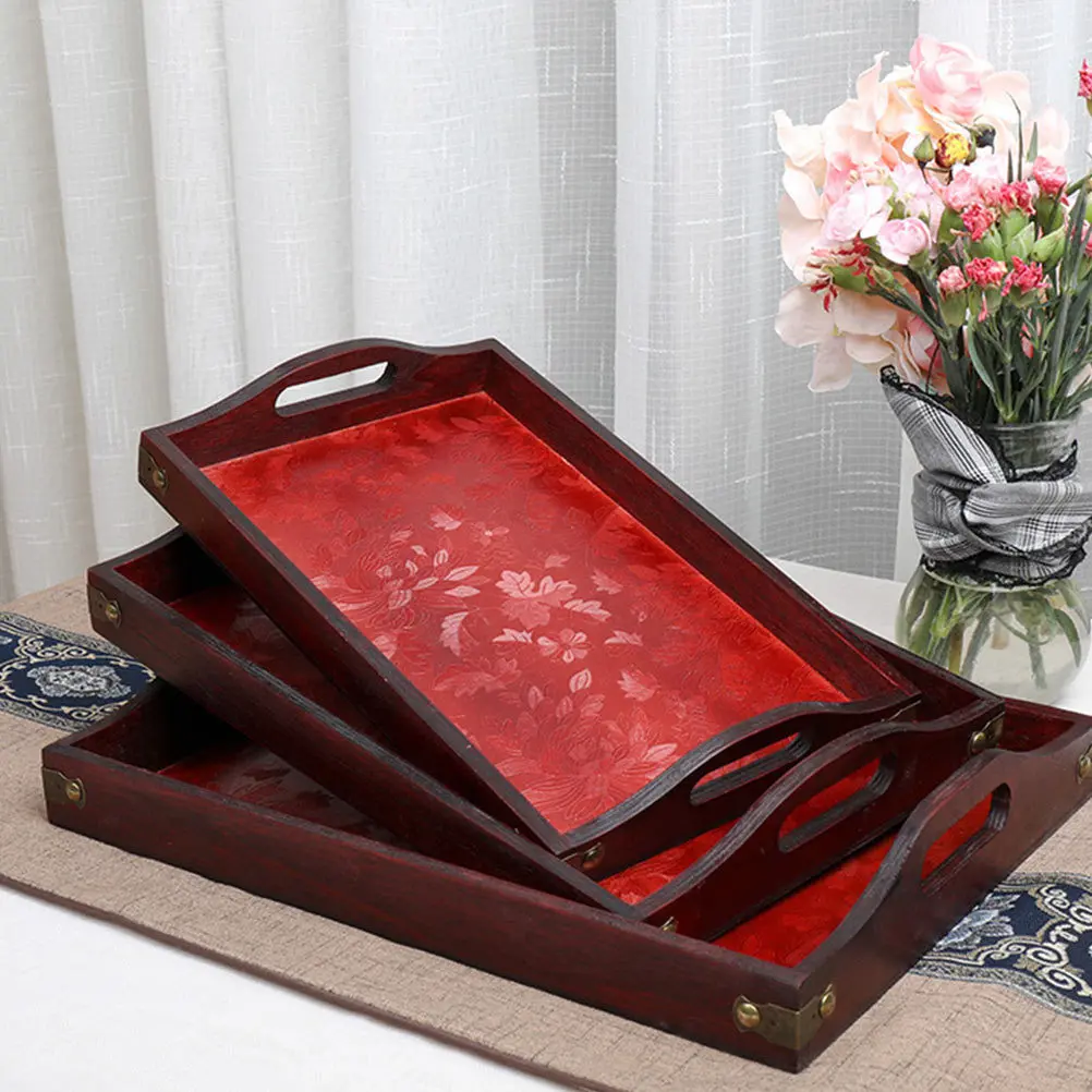

Decorative Tray Trays Provide Luxurious for Dessert Serving Food Wooden Dish Plate Coffee Making with Handles Plates