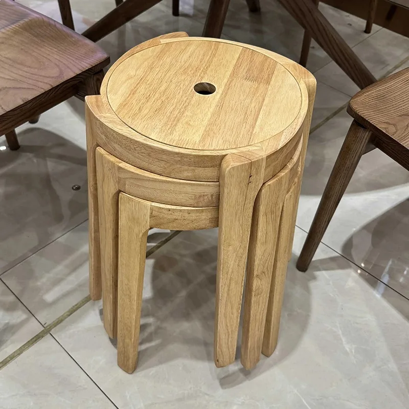 Solid wood stackable household simple round stool ash wood windmill stool
