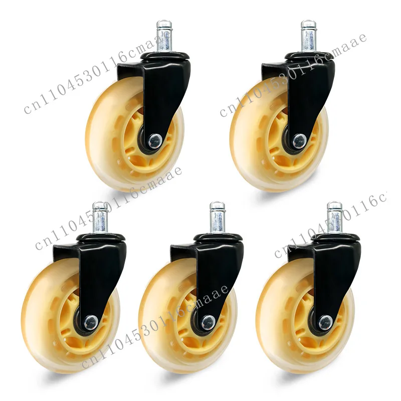 A set of 5 high-quality 3-inch yellow translucent polyurethane rotating furniture office chair casters