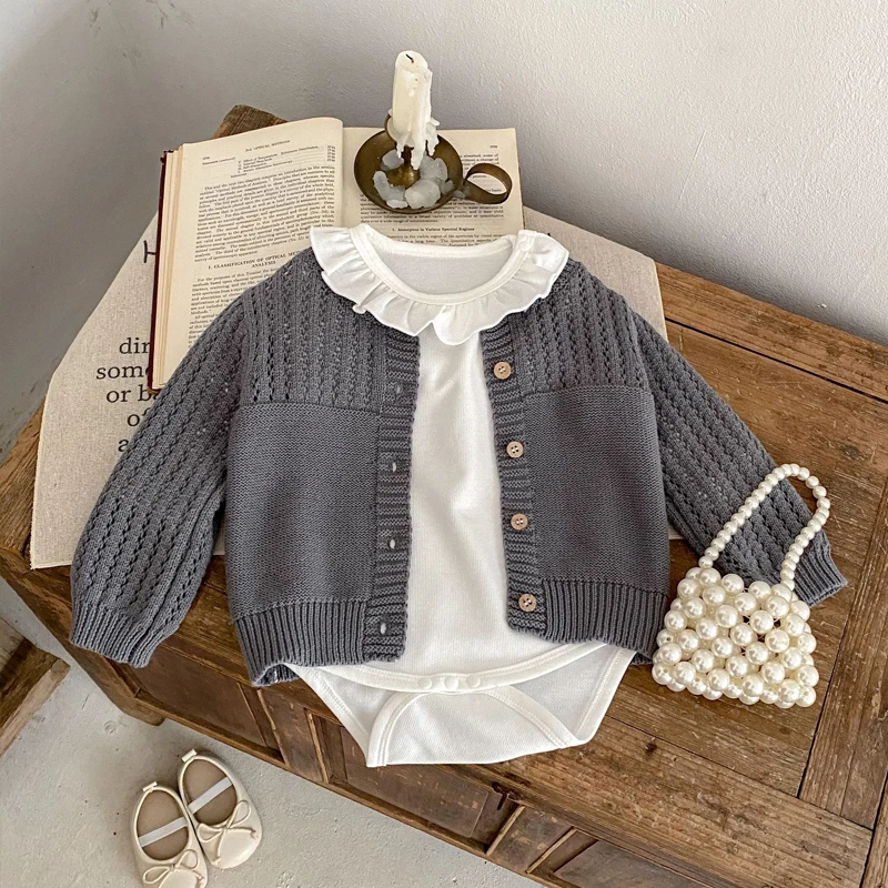 New autumn baby clothing, 0-2 year old girl with ruffled collar knitted long sleeved jumpsuit and skirt climbing suit