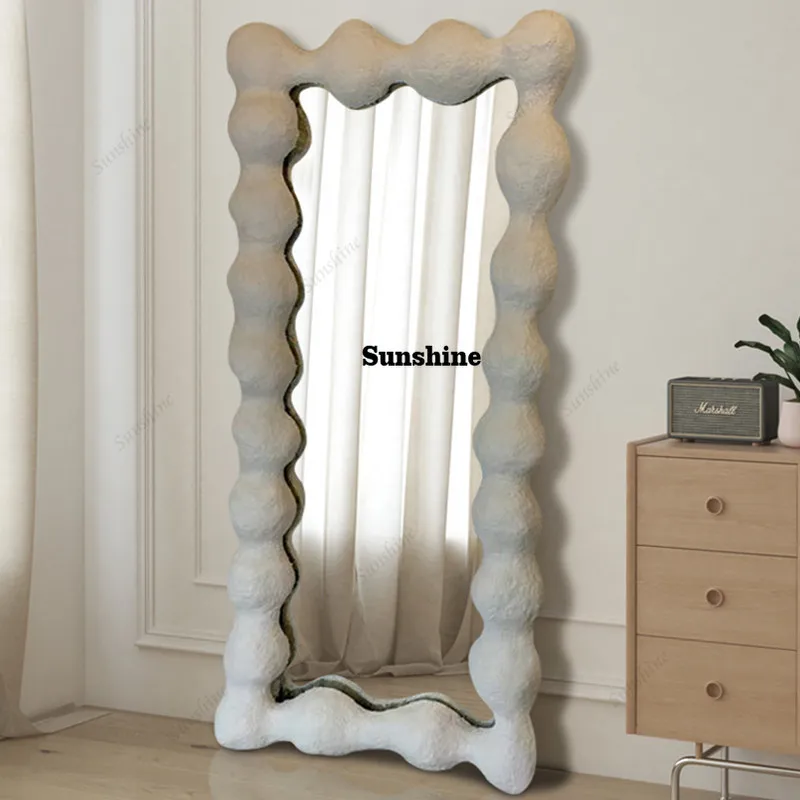 

Special-shaped Nordic cream full-length mirror landing against the wall irregular fitting mirror