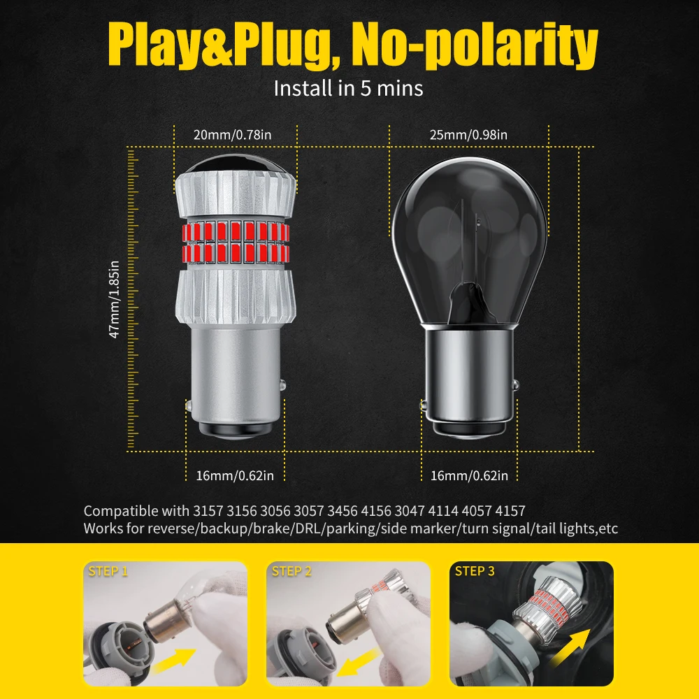 AILEO LED Signal Lamp 1157 BAY15D 3157 7443 LED Bulb 5015 SMD Projector Lens Dual Contact Brake Tail Light 12V 10W Red White