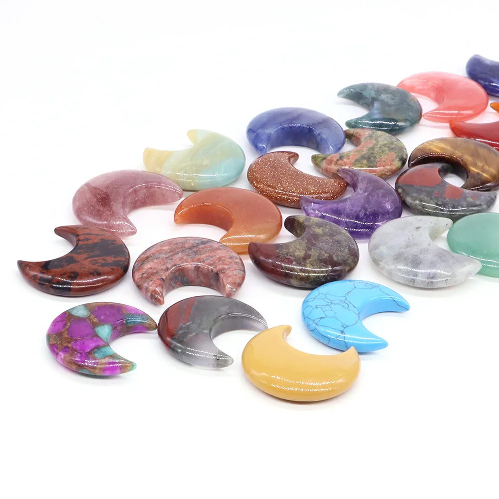 

30mm Moon Shape Natural Crystal Reiki Healing Stones Mascot Meditation Home Decor DIY Necklace Pendants Jewelry Gift Accessories