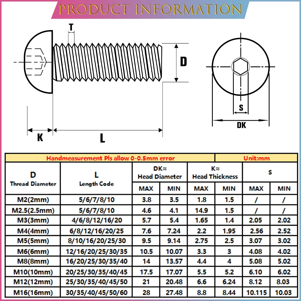 M3M4M5M6 DIN912/ISO7380/DIN7991 Hex Screw Black Carbon Steel/Nylon Machine Screws Allen Outside Hex Metric Threaded Screws Bolts