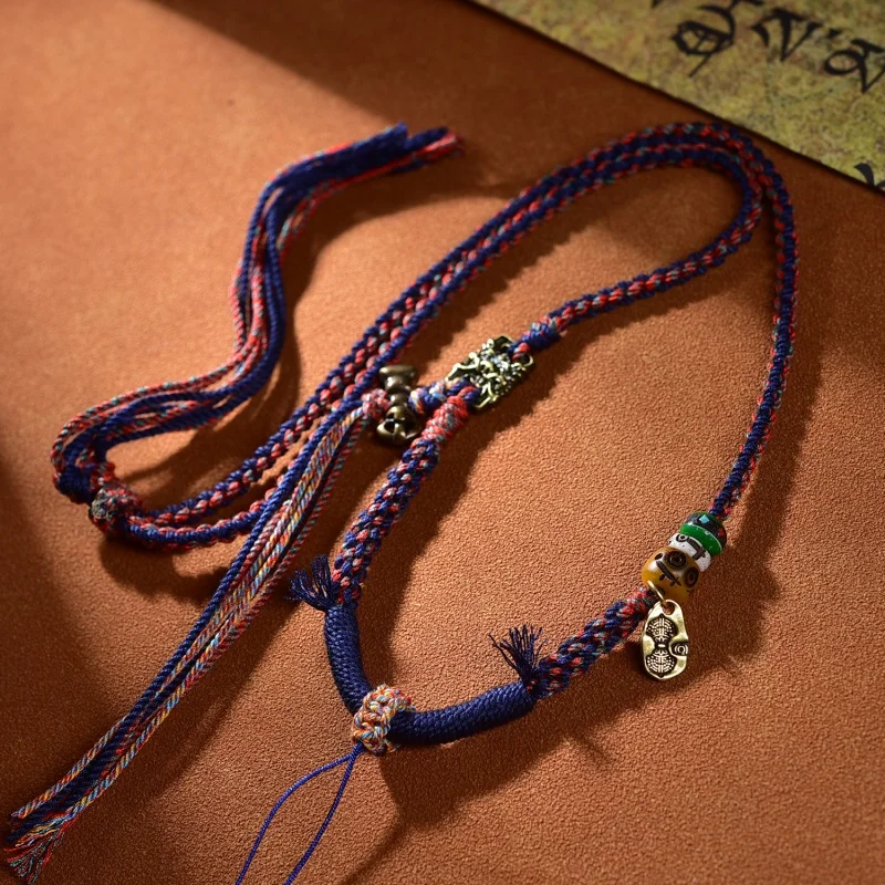 Tibetan Style Hand-Knitted Rope Thangka Pendant Rope Amulet Boutique Lanyard Beeswax Necklace Rope Hand-Made Cotton Threads Ethn