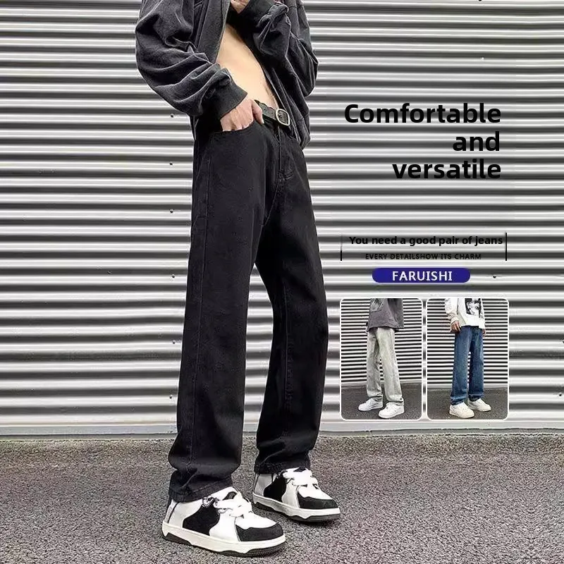 

Мужские джинсы больших размеров, свободные прямые брюки с высокой талией, винтажные американские брюки для тех, кто вес до 200 Po...