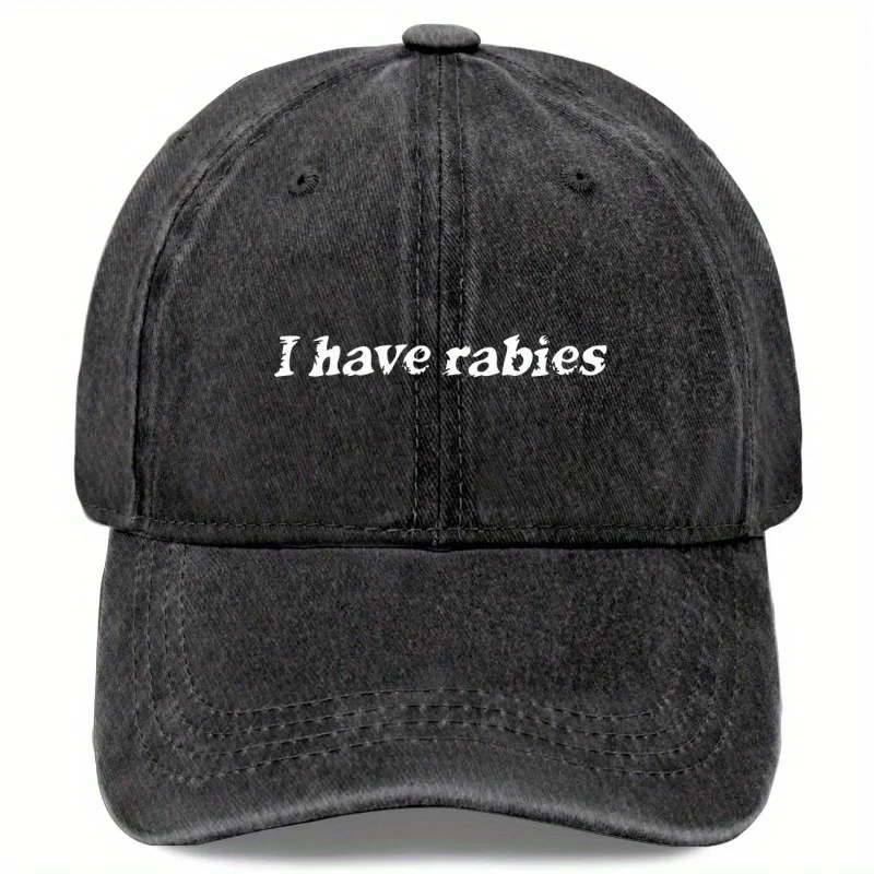 

Men's and Women's retro washed baseball caps, I have rabies, adjustable cap circumference, retro style fashion trend geometric d