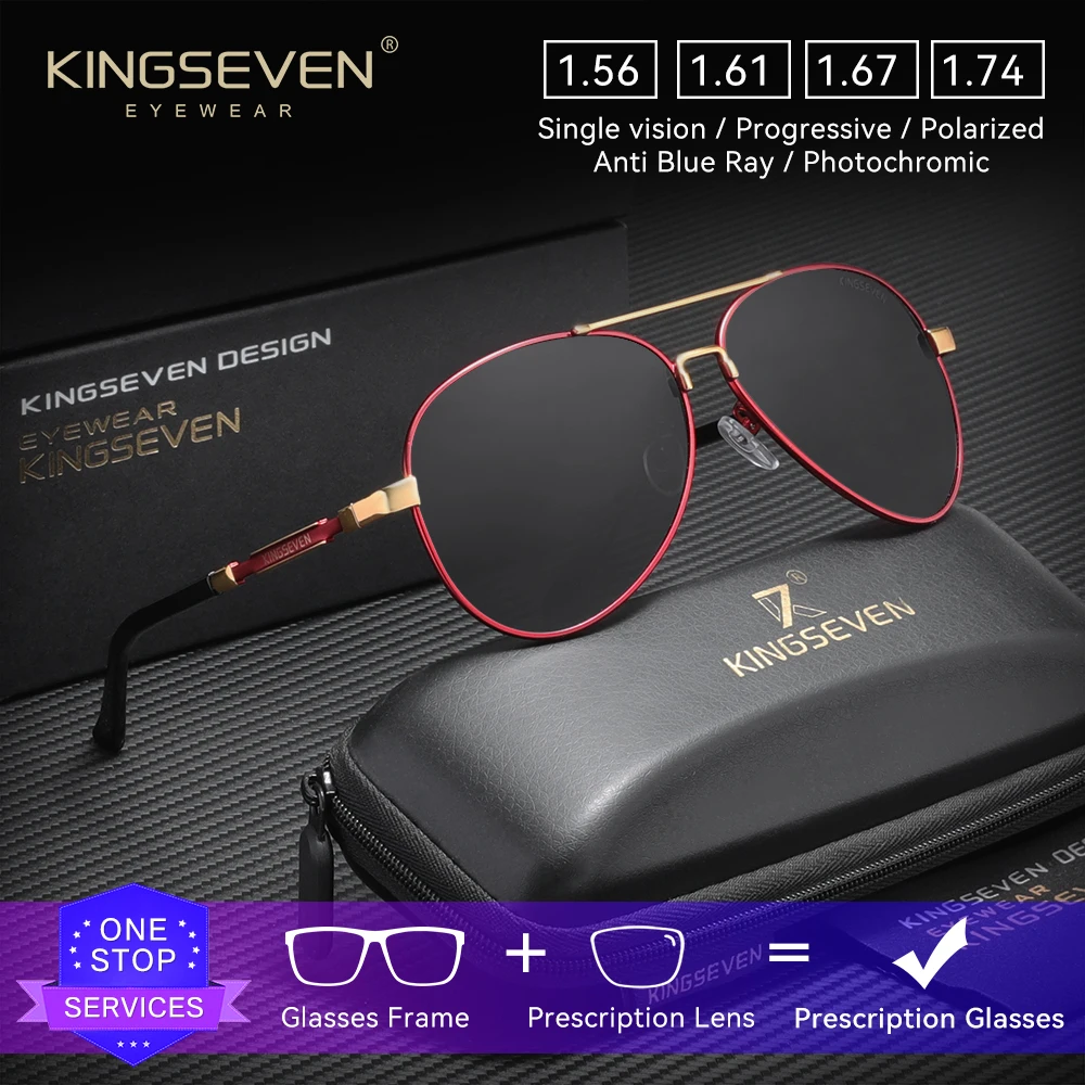 

KINGSEVEN Fashion Trendy Alloy Prescription Sunglasses Myopia Hyperopia Eyeglasses Men Women Thin Frame Optical Lens Glasses