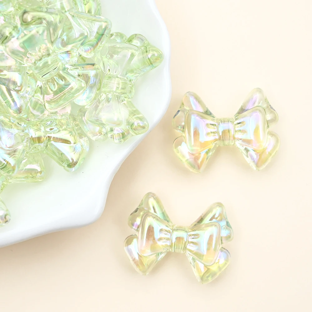 

22x28mm Green UV Plated Butterfly Bow Acrylic Beads Loose Spacer Beads For Jewelry Making Needlework Diy Bracelet Accessories