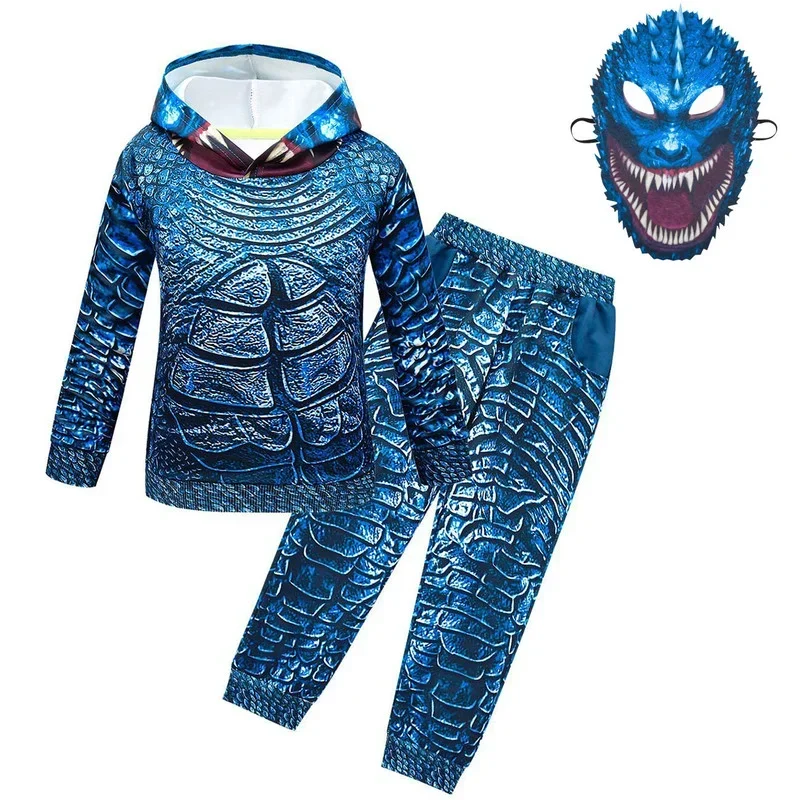Kids Cosplay Costume Boys Fury Dinosaur Scary Costumes Mask blue black Monster Dinosaur Halloween Party Costume for Boy Girls M1