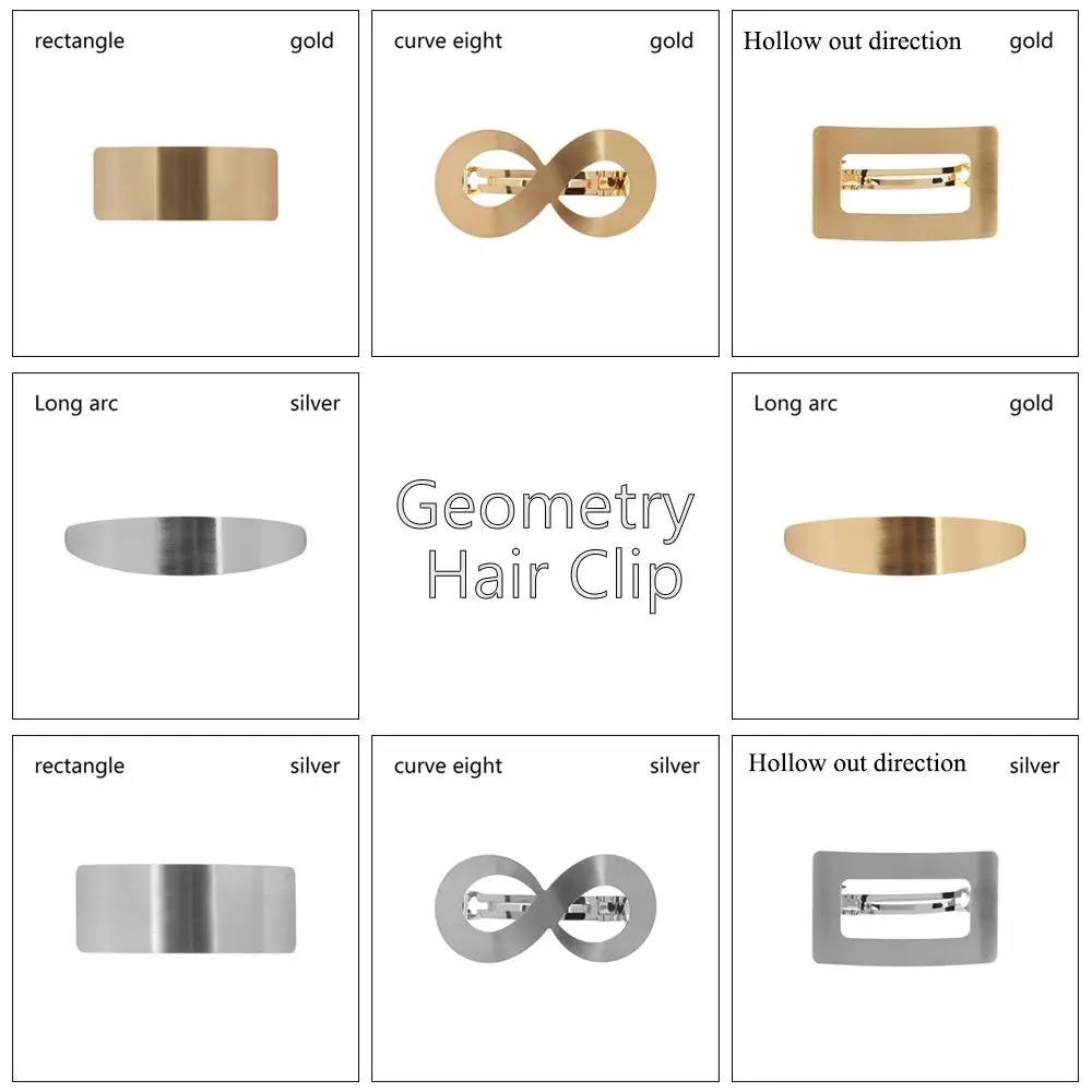 Novo geométrico quadrado acessórios de cabelo clipe de rabo de cavalo geometria grampo de cabelo meninas grampos de cabelo de metal