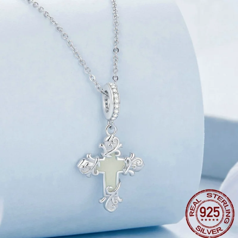 

Cross Pendants Luminous Necklace Vintage Pattern 925 Silver Pendants Faith 2024